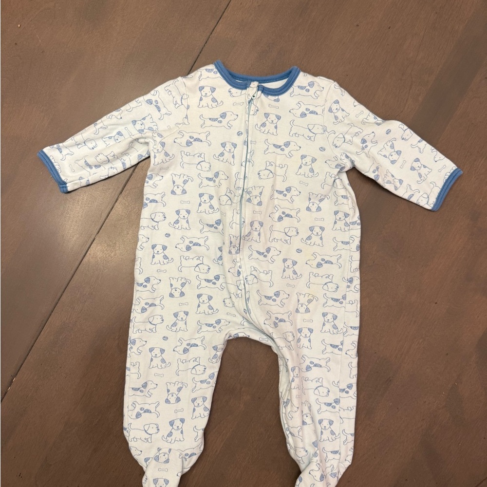 Little Me White and Blue Puppy Print Footie